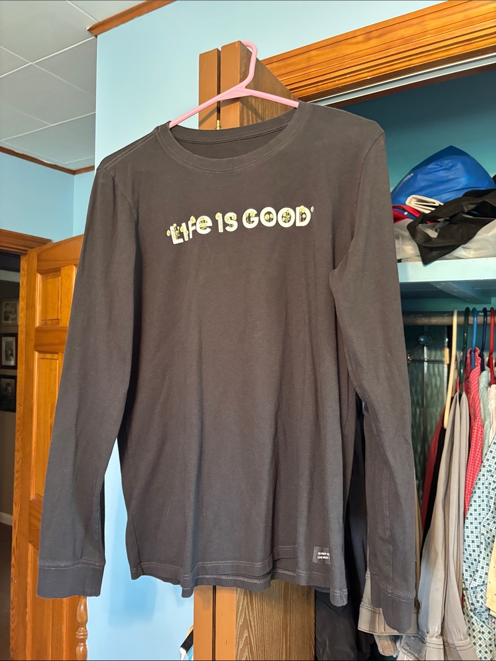 Life Is Good Black Long Sleeve Shirt with Yellow Logo